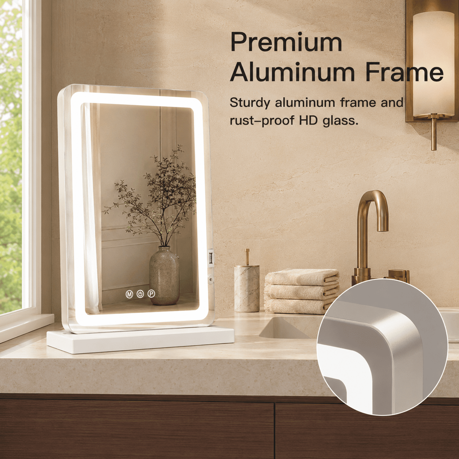 Alvantor LED Makeup Mirror with Dimmable Lights and Touch Screen Control