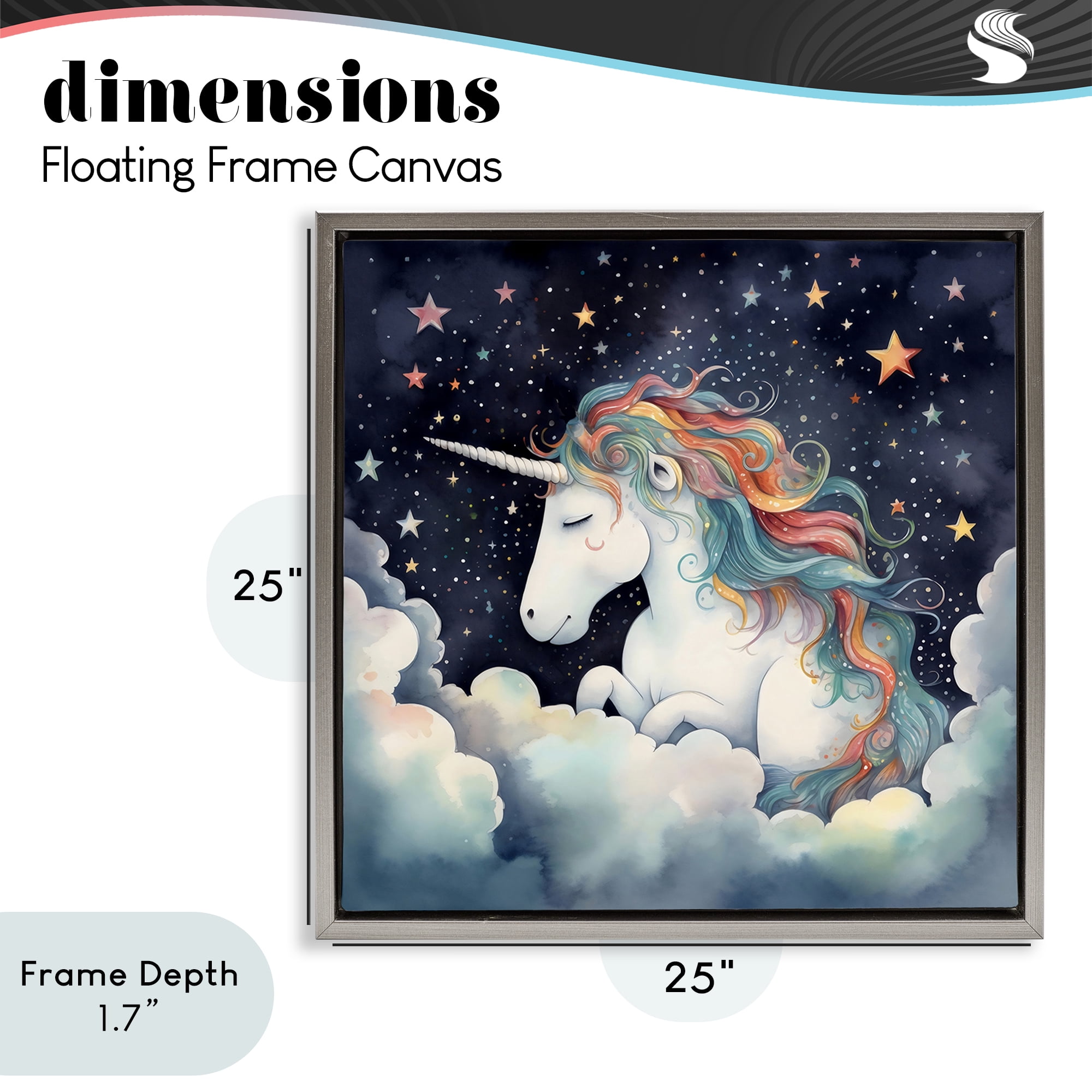 Stupell Industries Sleepy Unicorn in Starlit Clouds Gray Framed Floater Canvas Wall Art, design by Creative Studio