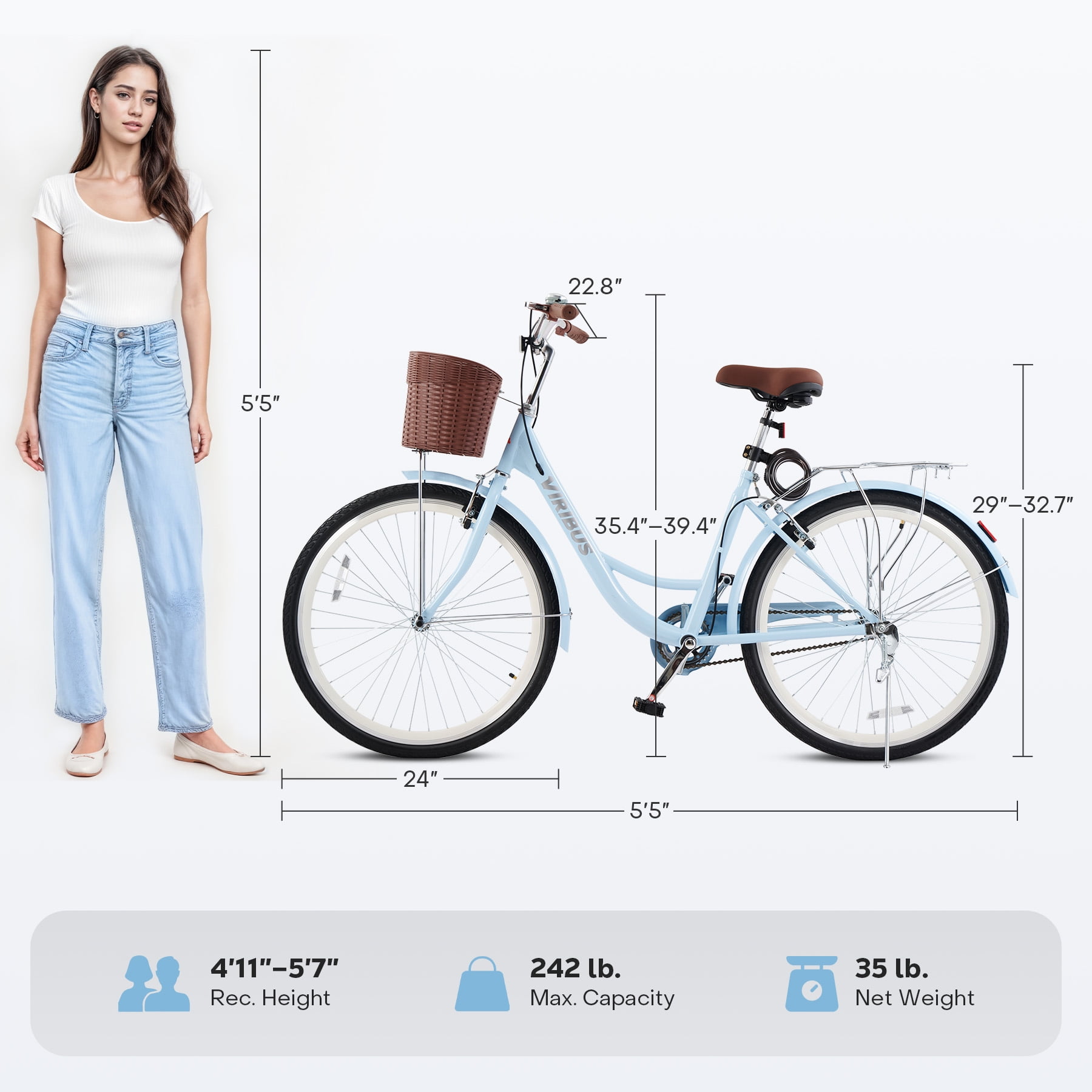 Viribus Women's Comfort Bike 24 Inch Beach City Cruiser Bicycle