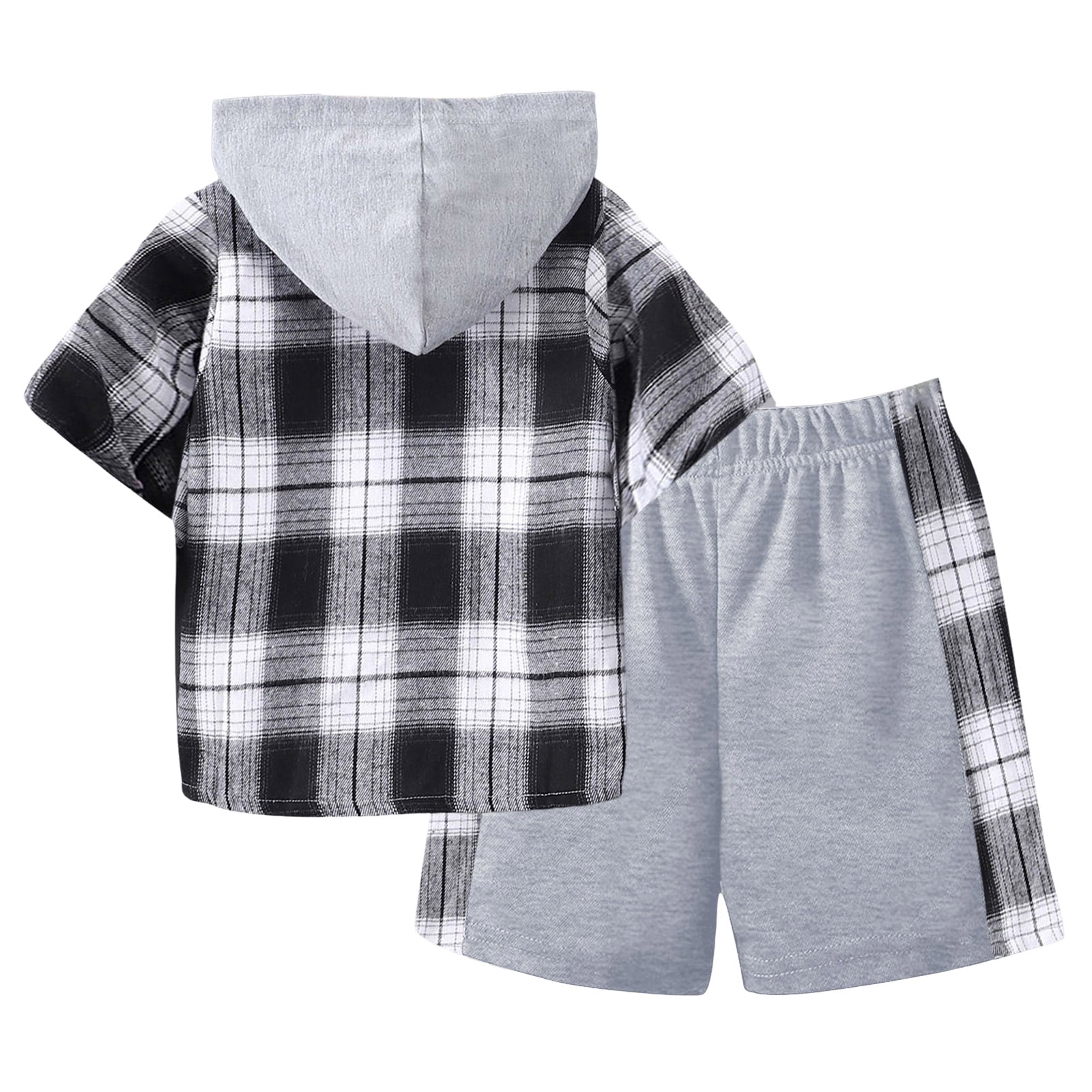 newwalpole Boys Clothes Size 7 Size 8 Kids Tween Boy Clothes Casual Plaid Hooded Shirt 2 Piece Outfit Button Front Toddler Hoodie Sweatpants Set Black for Size 8-9 Years