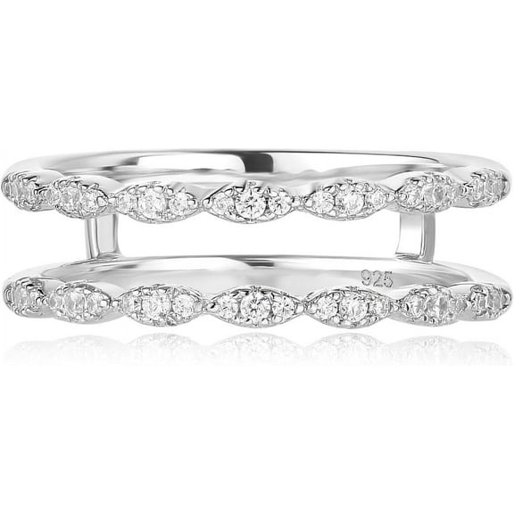 Dreamofdazzles Jewels 2.00 Ct Round Cut White Diamond Engagement Wedding Christmas Enhancer Wrap Guard Ring 14K White Gold Plated 925 Sterling Silver For Women's -4.5