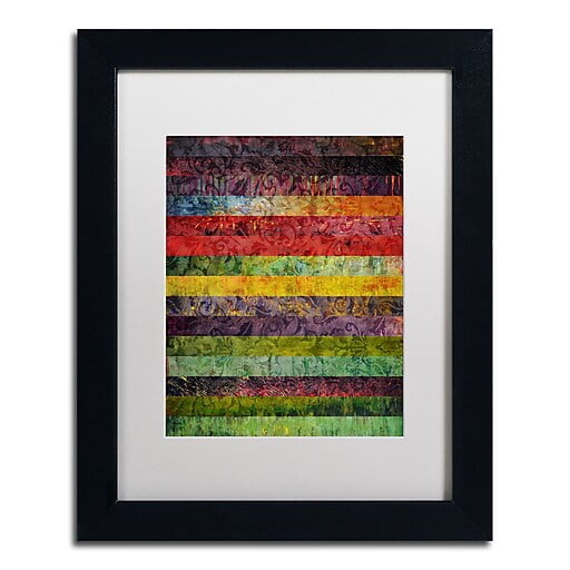 Trademark Fine Art "Brocade and Stripes 3" Canvas Art by Michelle Calkins, White Matte, Black Frame