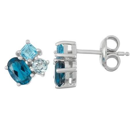 Tonal Blue Topaz Sterling Silver Cluster Stud Earrings