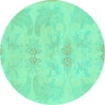 thumbnail image 1 of Ahgly Company Machine Washable Indoor Round Abstract Turquoise Blue Modern Area Rugs, 3' Round, 1 of 4
