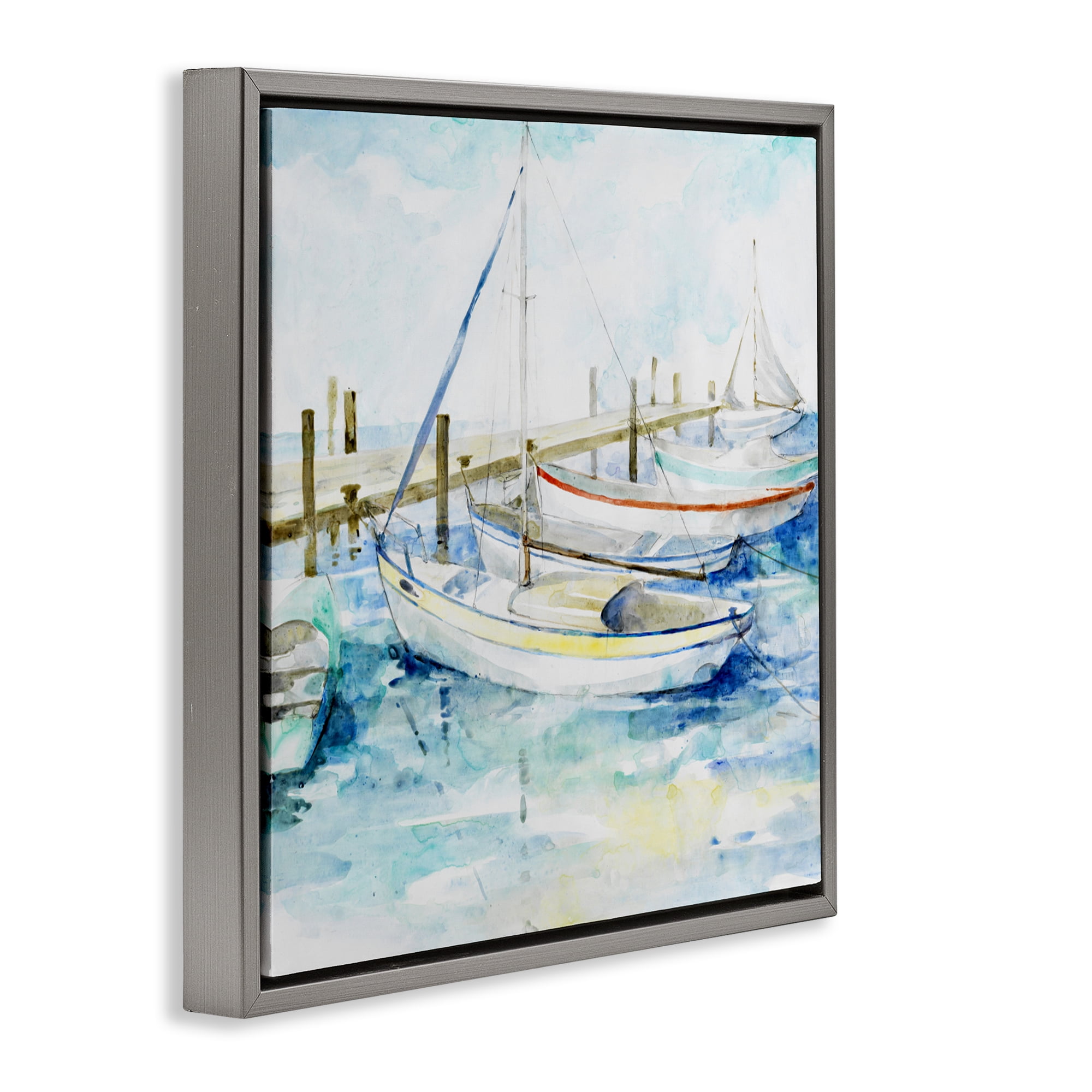 Stupell Industries Docked Sails on Stormy Seas Gray Framed Floater Canvas Wall Art, design by Lorenzo Collective