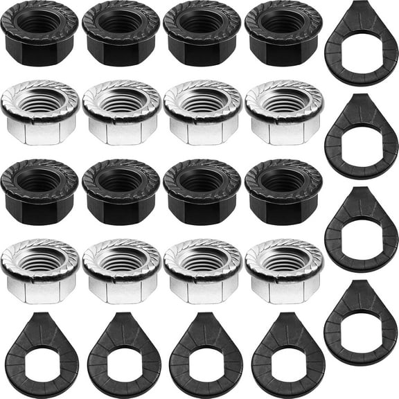 48 Pcs Bike Nuts and Safety Washers Kit M8 M9.5 M10 3 Sizes Bicycle Wheel Axle Nuts Black Silver Bicycle Hub Parts for Front Rear Wheel of City Road Mountain