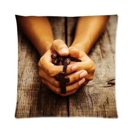 Zippered Rosary Case - WOPOP A Person Praying Holding A Rosary Cross Picture Zippered Throw Pillow Cover Cushion Case 16x16 inches Two Sides Printing