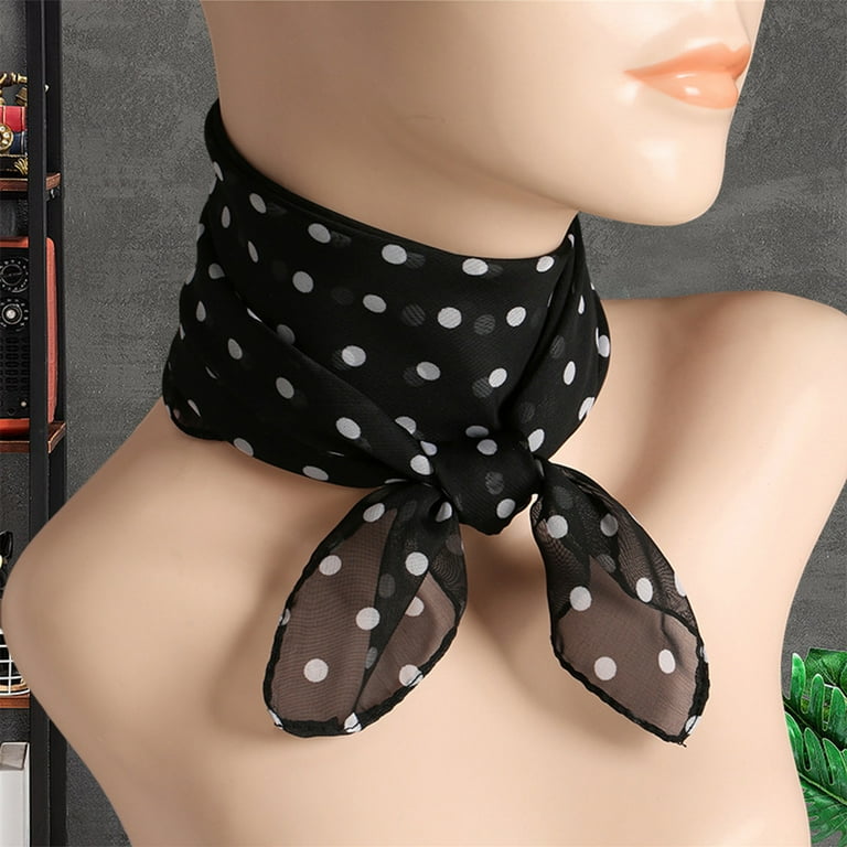 D-GROEE Women Dot Print Square Scarves Chiffon Kerchief Neck
