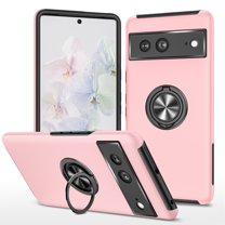 for Google Pixel 7 Case with Ring Stand, 360° Rotatable Ring Holder Magnetic Kickstand, 2-Layer Heavy Duty Shockproof Rugged Hybrid Hard PC Soft Rubber Case for Google Pixel 7, Rosegold