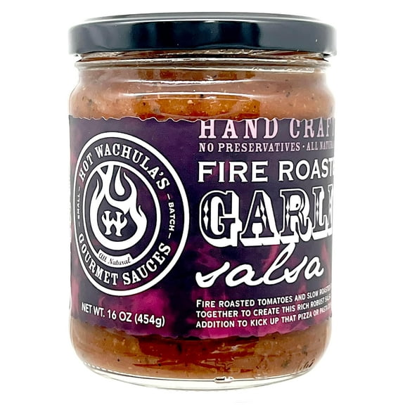 Pack of 6, Hot Wachulas Fire Roasted Medium Garlic Salsa, 16 oz