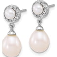 thumbnail image 2 of Sterling Silver Glistening, Opulent, Brilliant Polished Cubic Zirconia (Cz) White Rhodium-Plated 4-5Mm Round And 6-8Mm Teardrop Freshwater Cultured Pearl Cz Halo Dangle Post Earrings, 2 of 3