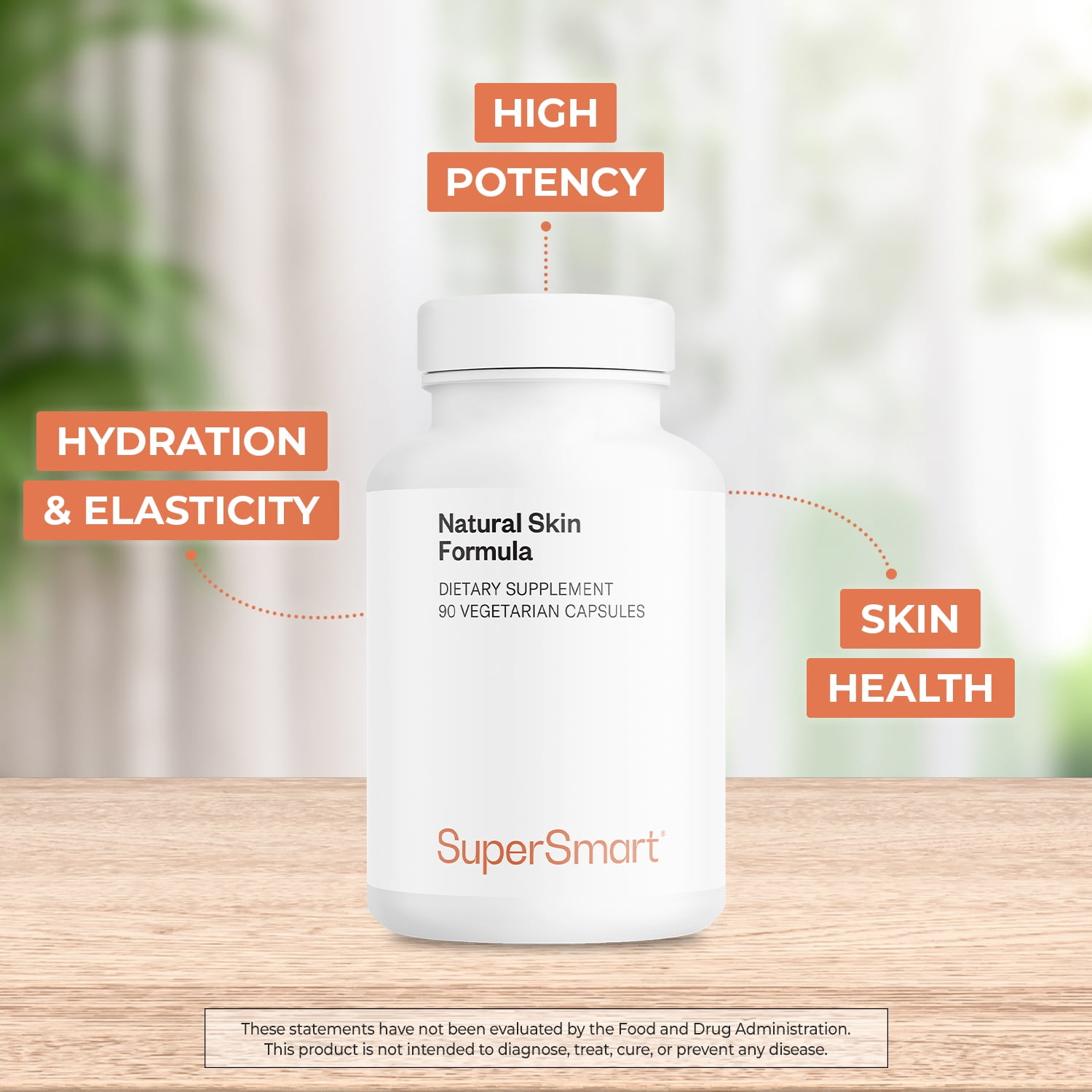 SuperSmart - Natural Skin Formula - with Collagen Type 2, Hyaluronic Acid, Biotin & Ceramides - Skin Supplement for Men & Women | Non-GMO - 90 Vegetarian Capsules
