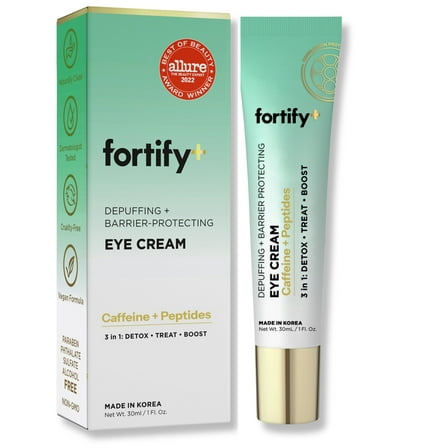 Fortify Skincare Under Eye Cream With Caffeine & Peptides – 3-In-1: Detox, Treat, Boost – Reduces Puffiness, Dark Circles & Wrinkles – Dermatologist Tested, Korean Skin Care – 95% Natural – 1 FL OZ