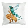 thumbnail image 1 of Anime Throw Pillow Cushion Cover, Pixie Girl Caricature with a Long Green Hair and Wings Fantasy Elf, Decorative Square Accent Pillow Case, 1 of 2