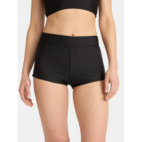 No Boundaries Rich Black Boyshort Swim Bottoms, Women's