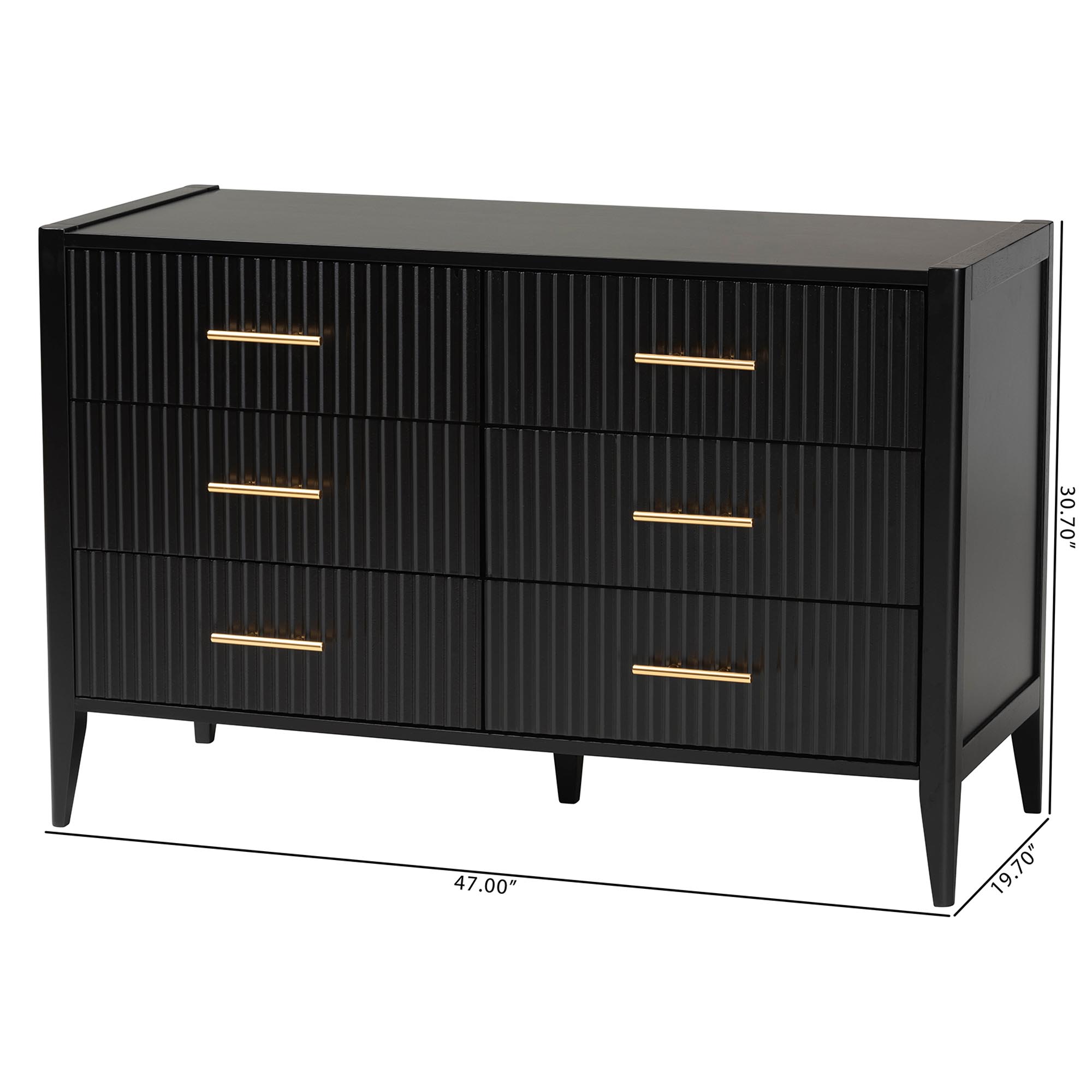 Baxton Studio Primrose Mid-Century Dresser, 6-Drawer, Black