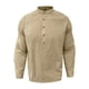 thumbnail image 3 of Ceisia Men's Slim Fit Long Sleeve Stand-Up Collar Slub Linen Shirt with Geometric Embroidery Khaki M Gifts, 3 of 7
