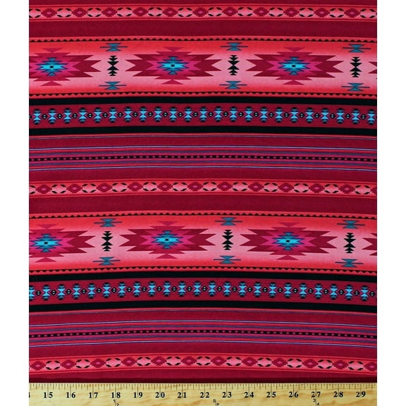 Cotton Southwestern Stripe Aztec Southwest Tribal Tucson Pink Blue Cotton Fabric Print by the Yard (201PINK)