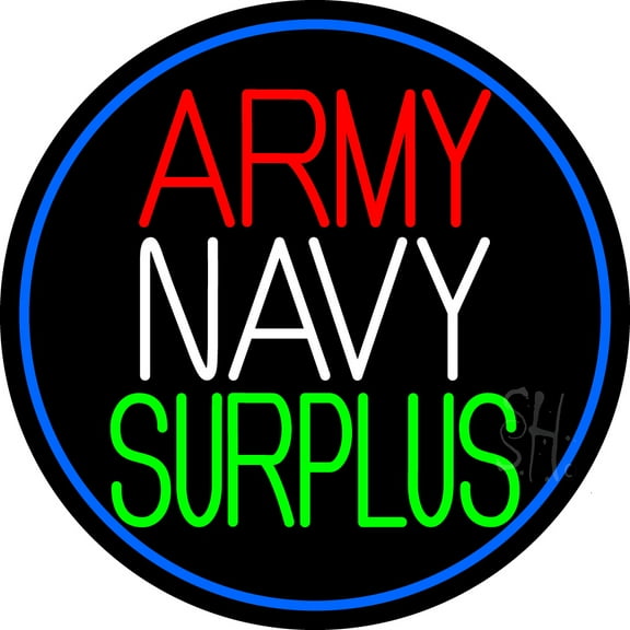 Army Navy Surplus Blue Round LED Neon Sign 26 x 26 - inches, Black Square Cut Acrylic Backing, with Dimmer - Bright and Premium built indoor LED Neon Sign for Defence Force.