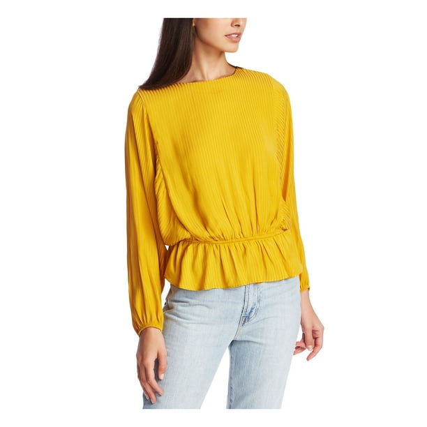 1.STATE 1. STATE Womens Gold Long Sleeve Jewel Neck Peplum Top Size L