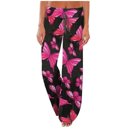 

Ziloco Women s Comfy Casual Pajama Floral Print Elastic Waist Lounge Wide Leg Pants white pants women Red XL