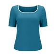 thumbnail image 6 of WTXUE T-Shirts Short Sleeve, Square Neck Shirts for Women's Square Neck Color Block T Shirt 2024 Summer Sli Crop Tops Solid, Knit Tops | Casual for Women Dark Blue M, 6 of 8