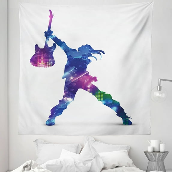 Rock Music Tapestry, Star Colorful Composition Musical Design Illustration Party Pattern, Fabric Wall Hanging Decor for Bedroom Living Room Dorm, 5 Sizes, Multicolor, by Ambesonne