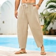 thumbnail image 6 of Mens Linen Pants Casual Harem Pants Elastic Waist Drawstring Loose Fit Casual Lightweight Summer Beach Pants with Pockets Baggy Trousers Khaki M, 6 of 7
