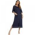 thumbnail image 5 of Women's Round Neck Pajamas Long Below the knee Nightgown Short-sleeve Zipper Solid Casual Pajamas With Pocket, 5 of 6