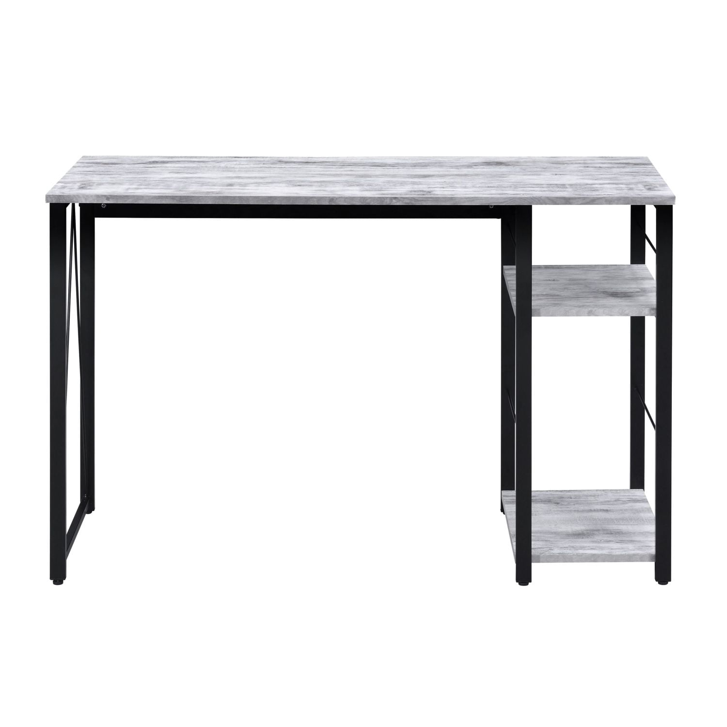 Rectangular Writing Desk with 2 Open Shelves, Spacious Work Surface, Metal Open Base, 47.5 in, Home Office and Study