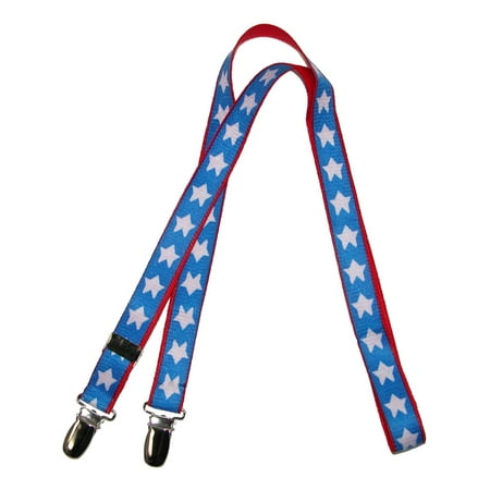 Size one size Kids' Elastic One Piece Adjustable Mitten Clips with American Stars, White Stars on Blue and Red