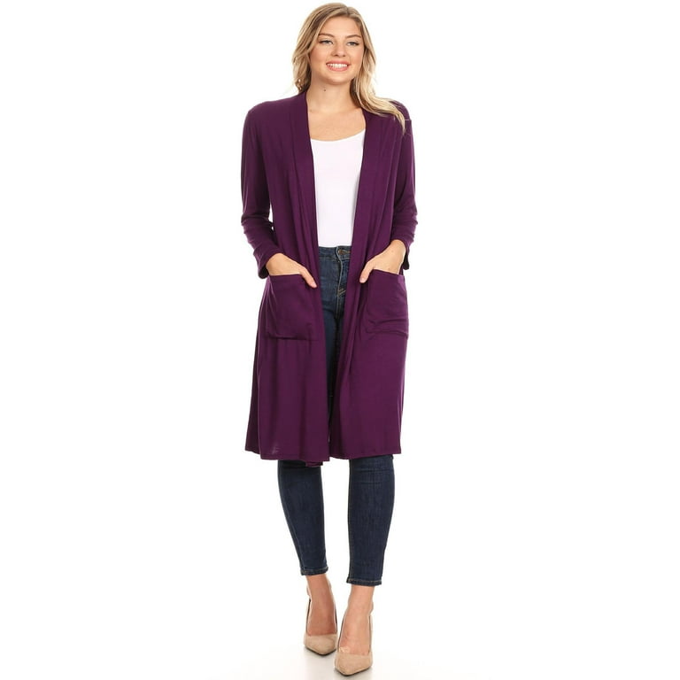 Women s Casual Solid Loose Fit Open Front Soft Duster Cardigan