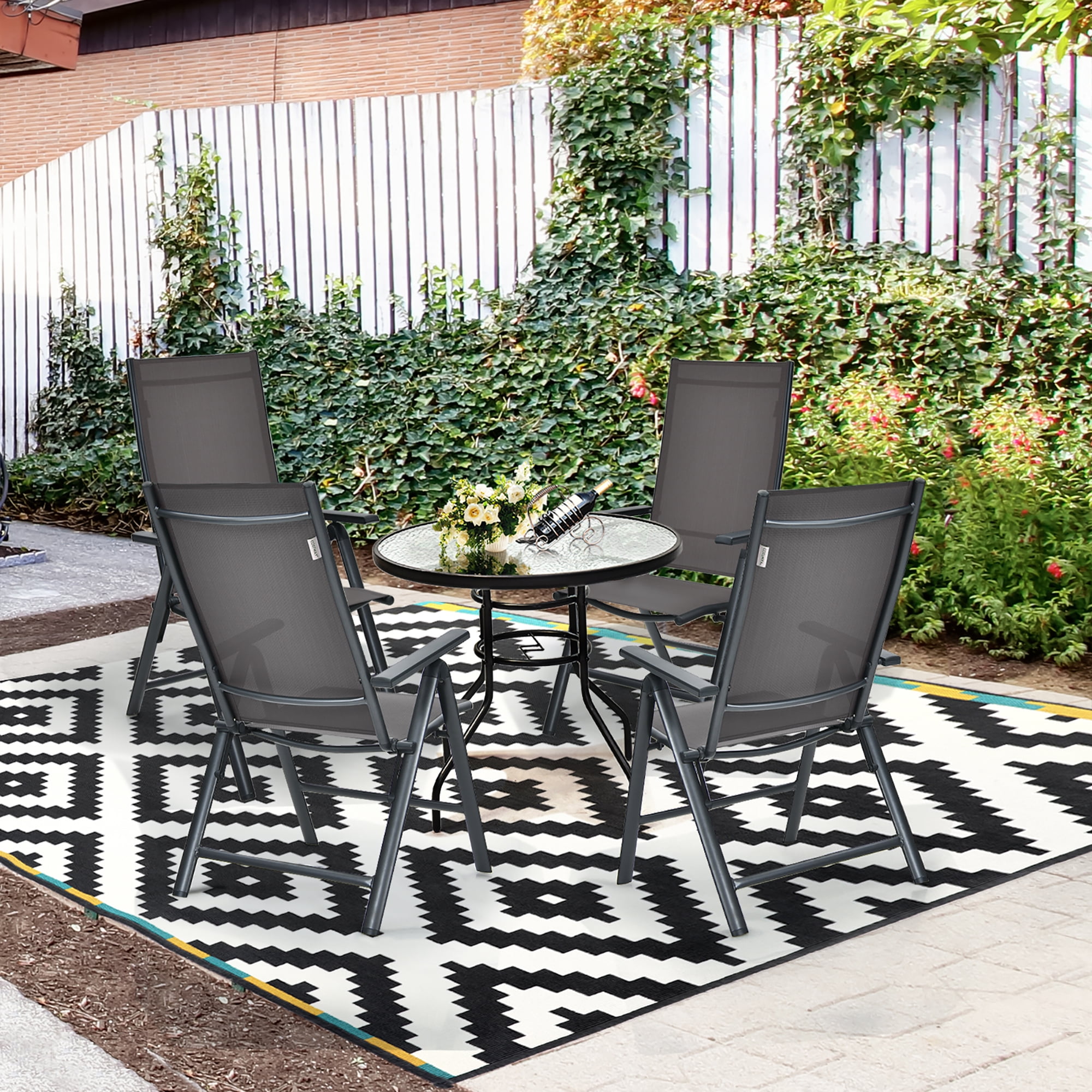 Costway 4PCS Patio Folding Dining Chairs Aluminium Adjustable Back Gray