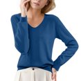 thumbnail image 2 of Pullover Sweaters For Women V Neck Soft Lightweight Loungewear Breathable Loose Fit Long Sleeve Travel Sweater Tops for Fall and Winter, Cozy and Practical, Ideal for Travel and Home,Navy,Size XL, 2 of 5