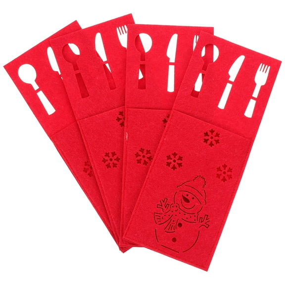 MEIBUTYUP 4-Pack Decorative Red Christmas Silverware Bags Cutlery Protective Covers for Holiday Table Setting
