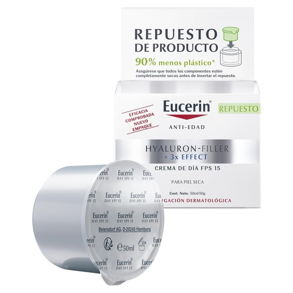 Crema de Día Eucerin Refill Anti Edad FPS15 con Ácido Hialurónico Para Reducir Líneas de Expresión