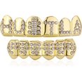 thumbnail image 1 of LAICAIW JINAO New Custom Fit Gold Plated Hip Hop Teeth Grillz Caps Fangs Top & Bottom Grill Set Vampire teeth, 1 of 7