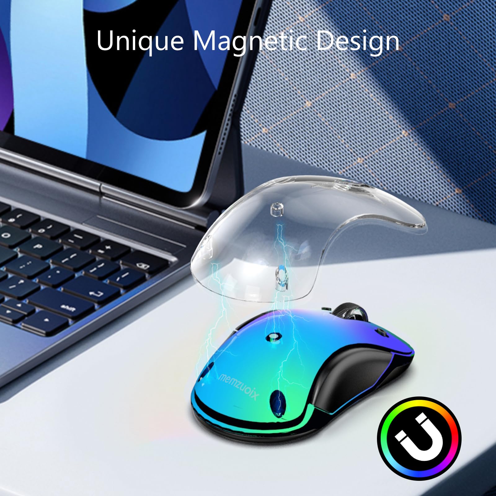 Memzuoix LED Rechargeable Wireless Mouse, 1600 DPI, 9 Colors photo 5