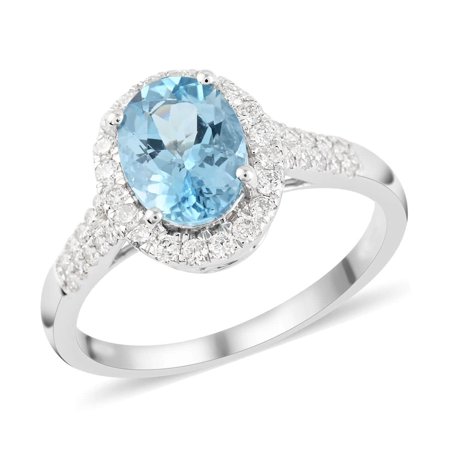 Iliana AAA Blue Aquamarine White Diamond Oval 18K White Gold Halo Ring for Women Jewelry Birthday Gifts Size 6 Ct 1.29 G-H Color I3 Clarity