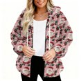 thumbnail image 3 of Women's Fashionable Casual Zippered Hooded Sweatshirt Jacket with Christmas Print and Drawstring, Furry Plush for Winter,Pink,2XL, 3 of 6