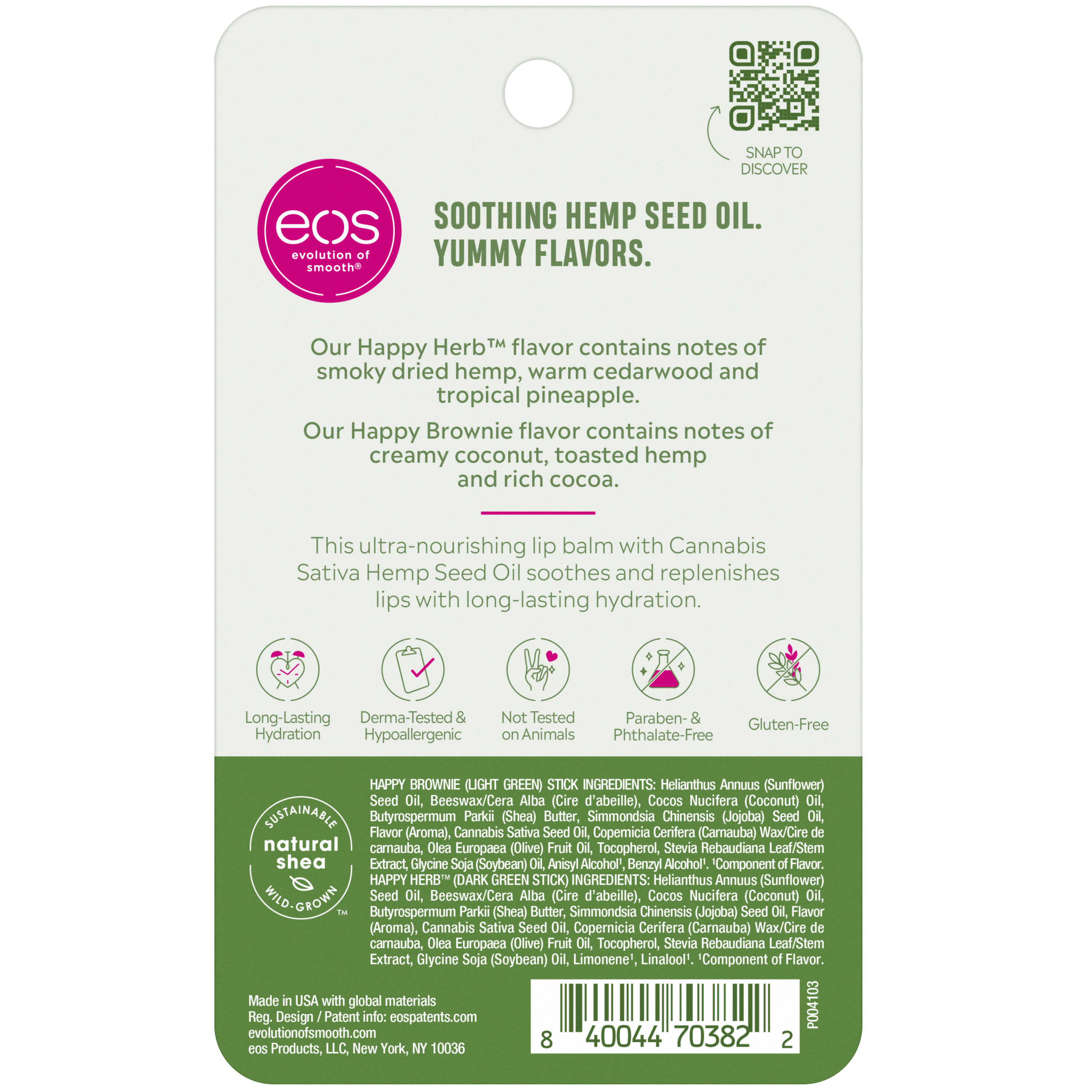 eos Moisture Hit Lip Balm Stick – Happy Brownie and Happy Herb™ | Hemp Seed Oil | 0.14 oz | 2 count