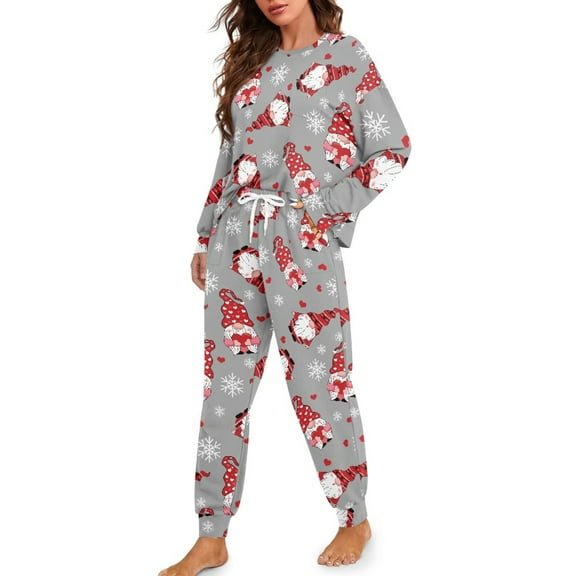 DISNIMO Santa Claus Print Women's 2 Piece Lounge Sets Snowflake Printed Soft Sleepwear Nightwear Crew Neck Pullover Top with Long Pants Casual Fashion Nightwear, S