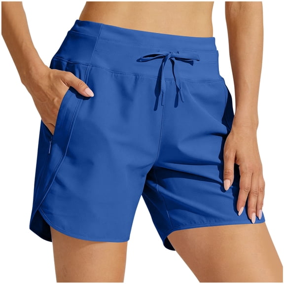 Hueook Golf Shorts Athletic Micro Quick Dry Shorts Women's High-Waisted UPF 50  Dry Running Shorts with Back Zip Pocket and Tummy Blue L