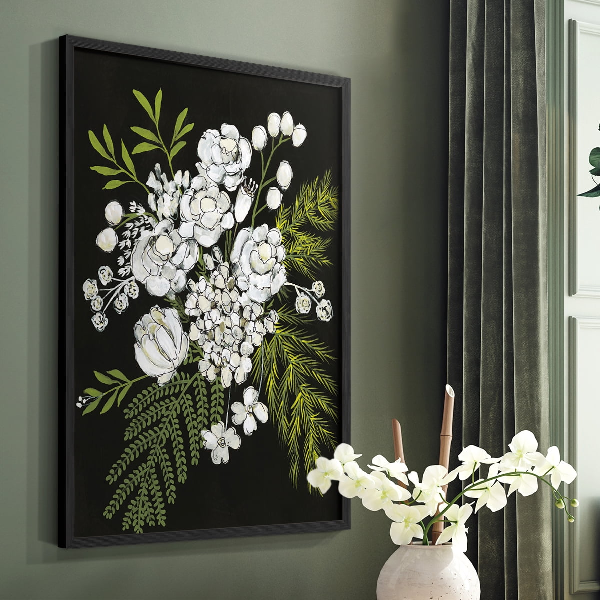 Alabaster Bouquet I Framed Print in Black Solid Wood Framed Print No Nail Hanging