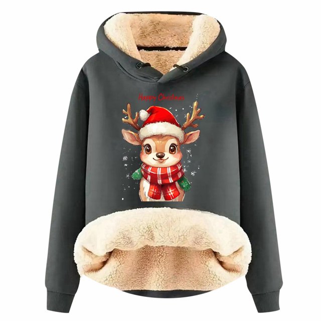 DuoJiaJ Sweat à Capuche Ample en Polaire à Manches Longues Imprimé Faon TTTTG