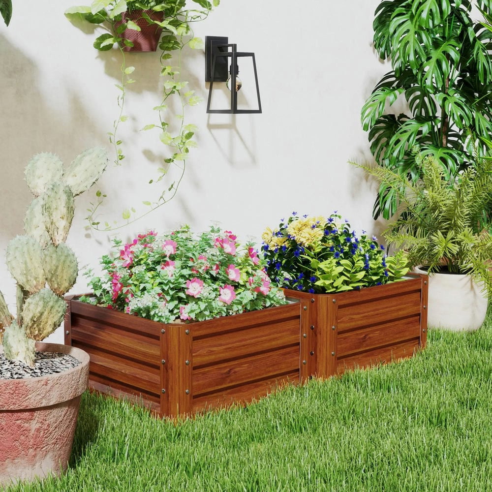 Spaco 2 Pieces Galvanized Raised Garden Bed, 2' x 2' x 1' Metal Planter Box for Outdoor, Brown