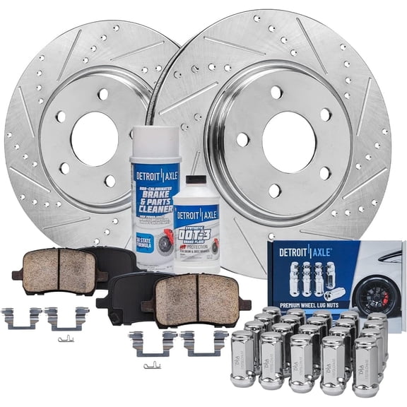 Detroit Axle - Front Brake Kit for Chevrolet Malibu Pontiac G6 Saturn Aura, Drilled & Slotted Brake Rotors Ceramic Brakes Pads Wheel Lug Nuts Replacement: 11.65'' inch Front Rotor