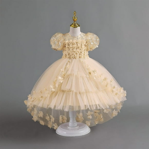 New Lace Flower Petal Children'S Wedding Dress Dress Little Girls Train Dress Kids Dress Christmas Girls Dresses Size 12-14 Christmas Little Girls Party Dresses Size 5-6 Girls Dresses Christmas Little