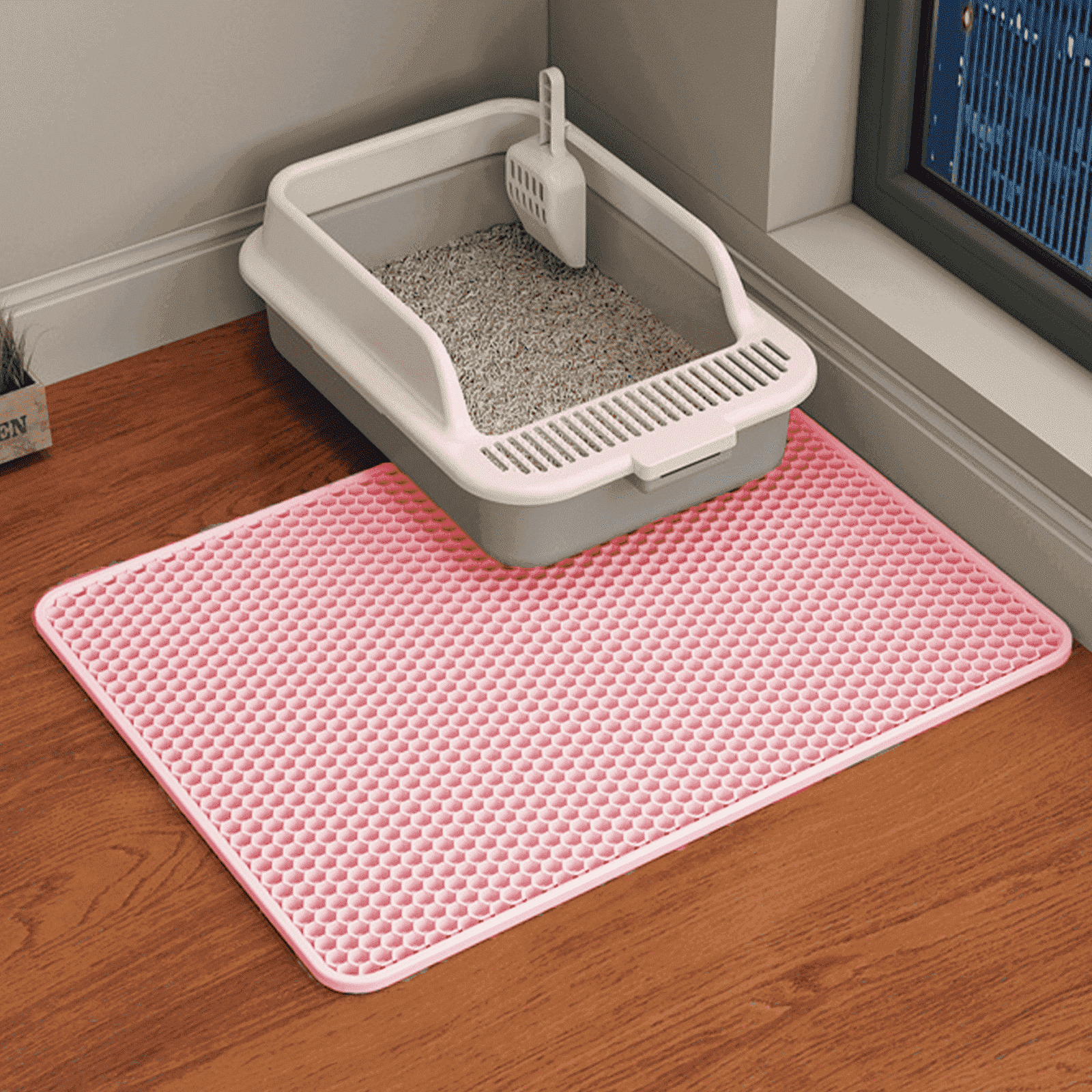 HCY&WLD Waterproof Double Layer Cat Litter Mat, Pink photo 1