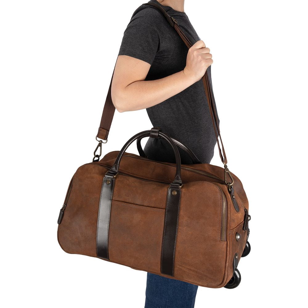 Schneiders Lexington Rolling Leather Duffle Bag | Spacious Storage | Color Brown
